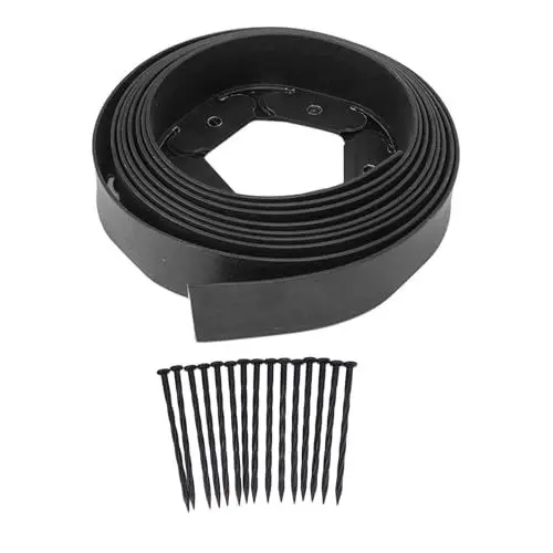 Produktbild: HUONIU No-Dig PE-Gartenkanten-Set mit 15 Nägeln für die Landschaftsgestaltung von Blumengärten, grünem Rasen, 5 x 5 x 500 cm (Schwarz)