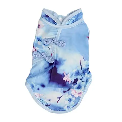Produktbild: HUONIU Qipao-Kostüm für Hunde, traditionelles chinesisches Kleid für kleine Hunde mit Blume und chinesischem Knoten, Elegantes Satinkleid für Hunde (M)