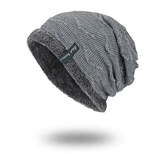 Produktbild: HUOQI Mütze Herren Slouch Beanie Damen Stricksicherungsmü Mode Longbeanie perfekt für Frühling Winter (Grey, One Size)
