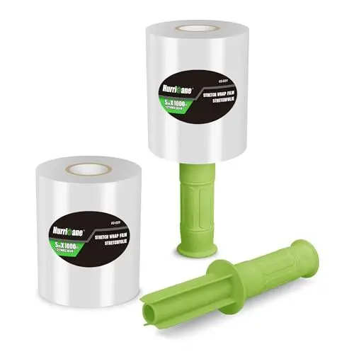 Produktbild: Hurricane Stretchfolie Mit Rollgriff, Verpackungsfolie Wickelfolie Ministretchfolie Abroller Stretchfolie Handstretchfolie 127mm X 300m 2 Rollen Umzugsfolie für Möbel