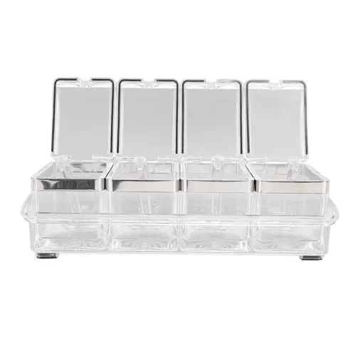 Produktbild: HUSHUI 4-zelliges Transparentes Gewürzregal, Gefrierbarer Gewürzbehälter, Gewürzdosen, Acryl-Gewürzbox mit Deckellöffel für die Küche