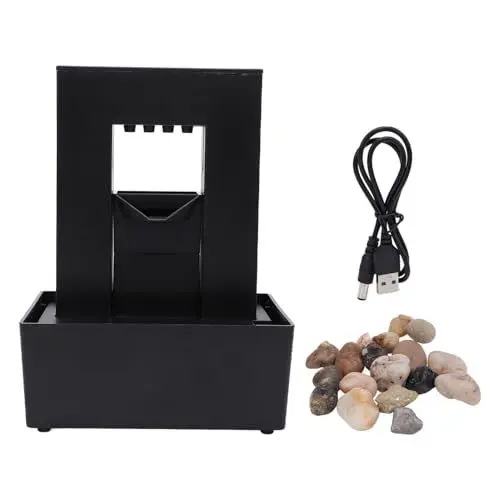 Produktbild: Tnfeeon Tisch-Wasserbrunnen, Dekorativer, mit Flusssteinen Dekorierter Zimmerbrunnen aus Kunststoff, Kleiner LED-Licht, Gurgelnder Wasserbrunnen für das Wohnzimmer Im Home Office