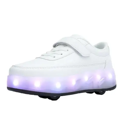 Produktbild: HUSKSWARE Jungen Mädchen Rollschuhe Schuhe Mit 4 Rollen Skateboardschuhe, verstellbar Jugend Schuhe mit Rollen, Weiß 32 EU