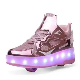 Produktbild: HUSKSWARE Kinder-Sneaker, 2-Rad-Skateboard-Schuhe, verstellbares Farbwechsellicht, USB-Aufladung, universell für Jungen und Mädchen,Rosa 35 EU