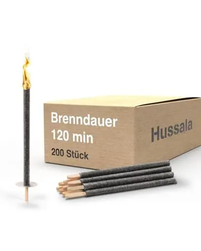 Produktbild: Hussala Diamond Wachsfackeln (200 Stück / 120 min) mit Holzstab und Tropschutz, Garten Fackeln aus Diamond-Wachs