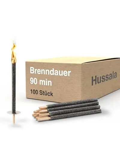 Produktbild: Hussala Diamond Wachsfackeln (100 Stück / 90 min) mit Holzstab und Tropschutz, Garten Fackeln aus Diamond-Wachs