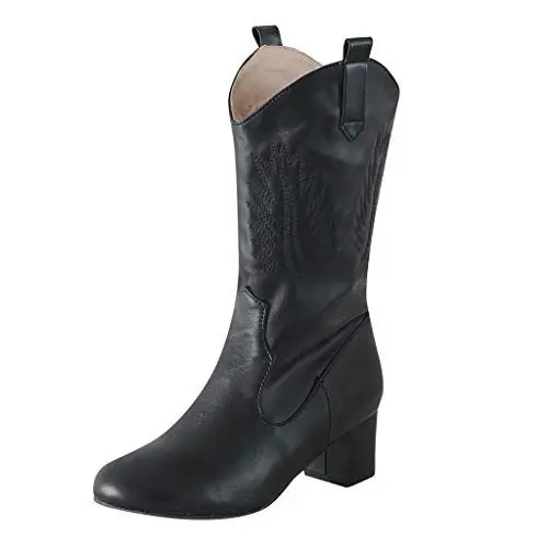 Produktbild: Hustensaft Wohnungen Runde Zehe Low-Heels Freizeitschuh Western Cowboy Boots Glitzer Schuhe Damen Winter (Black, 36)