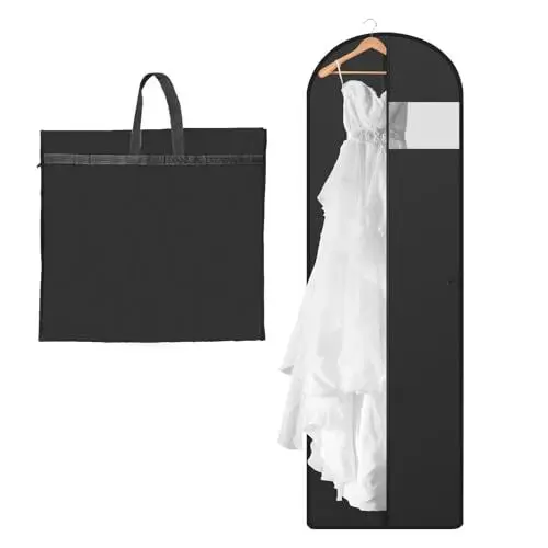 Produktbild: HUSZZM Kleidersäcke lang 180×60cm Kleidersack Brautkleid Kleidersack Lang Kleidersäcke mit Reißverschluss Kleidersack Anzug Schutzhülle für Anzüge Mäntel Abendkleider Anzugsack Schwarz