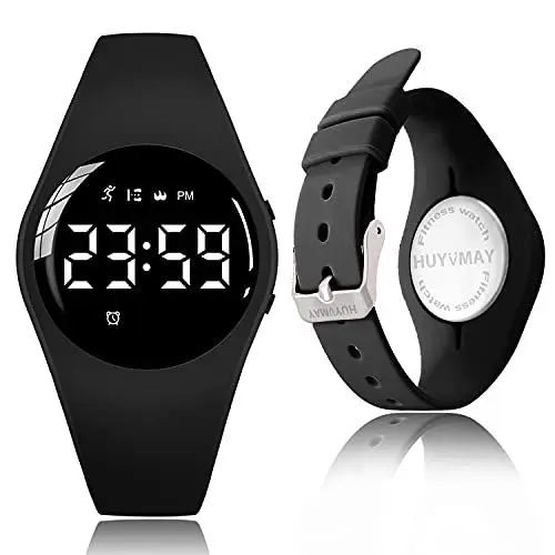 Produktbild: HUYVMAY Fitness Tracker Schrittzähler Uhr Keine App Kein Handy, 20-tägige Akkulaufzeit Wiederaufladbare Uhr Wasserdicht Fitnessuhr Mit Kalorienrechner Timer 3 Wecker, Sportuhr für Damen und Kinder
