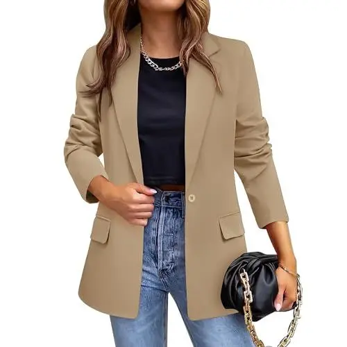 Produktbild: Hveuluop Gieen Damen Blazer Elegant - Lässig Business Revers Schlank Langarm Büro Blazer Frühling & Herbst Offener Revers Frauen Jacke