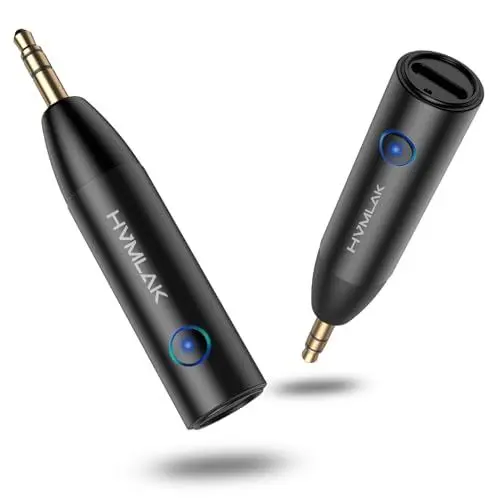 Produktbild: HVMLAK Aux Bluetooth Adapter Auto, Bluetooth 5.3 Empfänger Klinke 3.5 mit Stärkerem Mikrofon, für Auto und Heim Stereo, Musik Streaming, Freisprechanrufe, CD-Sound, Metallschale, (1 Stück)…