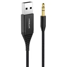 Produktbild: HVMLAK USB Bluetooth Aux Adapter Auto, Bluetooth 5.2 Empfänger Klinke für Auto und Heim Stereo Lautsprecher, Musik Streaming, Freisprechanrufe, CD Sound, Metallschale, 80cm Kabel