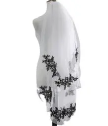 Produktbild: HWBZSZY Doppelschicht Brautschleier Hochzeit Weicher Tüll mit Kamm, Kathedrale Schwarz Spitze Blumenrand Schleier Damen Hochzeit Kopfschmuck Zubehör für Fotostudio und Party,Weiß,80cm/100cm