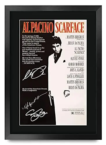 Produktbild: HWC Trading Scarface A3 Gerahmte Signiert Gedruckt Autogramme Bild Druck-Fotoanzeige Geschenk Für Al Pacino Steven Bauer Michelle Pfeiffer Filmfans