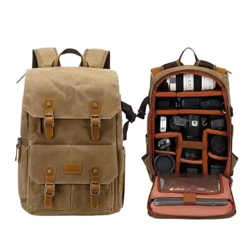 Produktbild: HWJFDC Fototasche Fotografie Klassischer Batik-Leinen-Rucksack, USB-Anschluss, passend for 15,6-Zoll-Laptops, wasserdichte Herren-Kameratasche, Tragetasche for DSLR-Drohnen(Canvas Khaki Drones)
