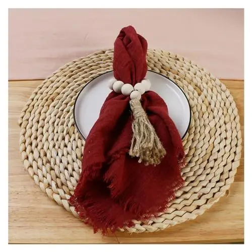 Produktbild: HWJFDC Stoffservietten 50PCS 42x42cm Retro Gaze Hochzeit Servietten Baumwolle Gaze Weihnachten Tisch Dekor Geschirrtücher Dinner-Party Tisch rustikale Dekor(Burgundy)