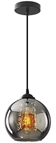 Produktbild: H.W.S Glas Pendelleuchte Kristall Pendellampe Modern Kugel Kronleuchter Design Kreative Hängeleuchte Höhenverstellbar Innen Dekoration Hängelampe Wohnzimmer Leuchte (Smoky gray, 1 flamming)