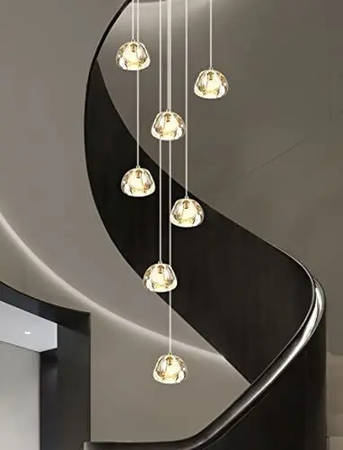 Produktbild: H.W.S LED Moderne Pendelleuchte esstisch Pendellampe Villa Kronleuchter Höheverstellbar Hängeleuchte aus Glas Küchen Flurlampe Kristall Treppenhaus(Runde, 36-flammig) (Runde, 7-flammig)