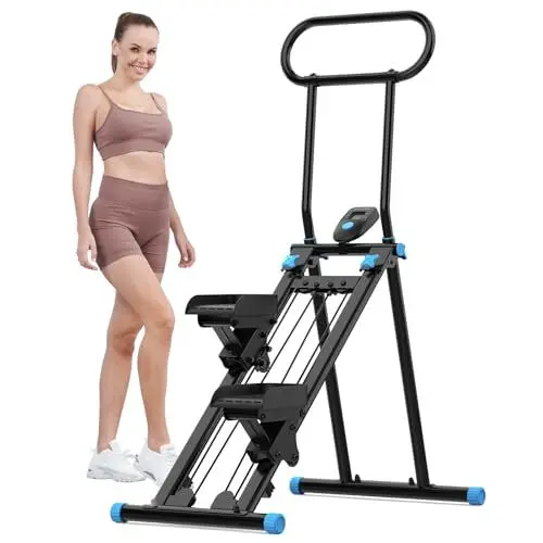 Produktbild: HXD-ERGO Vertikale Klettermaschine, Kreuztrainer mit LCD-Display, Steppers Faltbare Tragbares Pedal, Heimtraining, Fitnessstudio, Verstellbare Lenker (Schwarz-Blau)