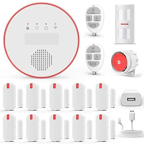 Produktbild: HXLZYF Alarmanlage Haus, WLAN-tür Alarmanlage mit APP (2,4 GHz und 5 GHz WLAN), Kabelloses 16-teiliges Set: Alarm Hub, Türsensoren, Anti-Haustier-PIR,Schützen Sie Ihre Familie