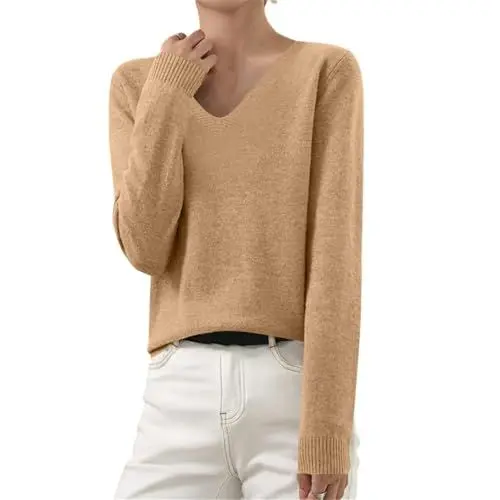 Produktbild: HXRYPG Pullover Damen Strickpullover Basic Langarmshirt Baumwoll Langarm T-Shirt Leicht Gestrickte Pulli Herbst Winter Sweater Warm Winterpullover Strick Pullis Strickwaren Tops Sale Angebote M Gold