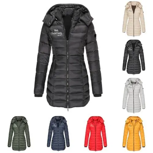 Produktbild: HXRYPG Steppjacke Damen Warme Winterjacke Elegant Daunenjacke Leicht Steppmantel Lang Parka Einfarbige Puffer Jacke Mantel Outdoorjacke mit Kapuze Wintermantel Damenmantel angebote damen 01 Schwarz M