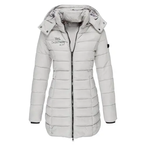 Produktbild: HXRYPG Steppjacke Damen Warme Winterjacke Elegant Daunenjacke Leicht Steppmantel Lang Parka Einfarbige Puffer Jacke Mantel Outdoorjacke mit Kapuze Wintermantel Damenmantel coupon 02 Grau 3XL