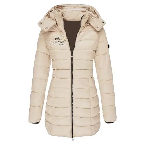 Produktbild: HXRYPG Steppjacke Damen Warme Winterjacke Elegant Daunenjacke Leicht Steppmantel Lang Parka Winter Puffer Jacken Mantel Outdoorjacke Wintermantel Damenmantel damen sale 02 Khaki L