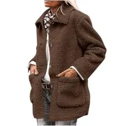 Produktbild: HXRYPG Winterjacke Damen Fleecejacke Warm Herbst Wintermantel Teddyjacke Kurzmantel Teddyfleece Jacke Herbstjacke mit Knöpfen Übergangsjacke Winter Wollmantel Teddy Jacken Mantel sale angebote Braun S