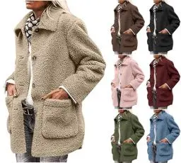 Produktbild: HXRYPG Winterjacke Damen Fleecejacke Warm Herbst Wintermantel Teddyjacke Kurzmantel Teddyfleece Jacke Herbstjacke mit Knöpfen Übergangsjacke Winter Wollmantel Teddy Jacken Mode Mantel deal Khaki L