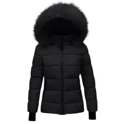 Produktbild: HXRYPG Winterjacke Damen Steppjacke Warme Daunenjacke mit Kapuze Wintermantel Langarm Parka Elegant Steppmantel Winter Mantel Winterparka Reißverschluss Outdoorjacke Puffer Jacke Gutschein Schwarz M
