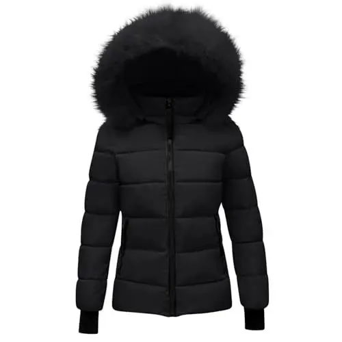 Produktbild: HXRYPG Winterjacke Damen Steppjacke Warme Daunenjacke mit Kapuze Wintermantel Langarm Parka Elegant Steppmantel Winter Mantel Winterparka Reißverschluss Outdoorjacke Puffer Jacke Gutschein Schwarz M