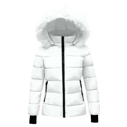 Produktbild: HXRYPG Winterjacke Damen Steppjacke Warme Daunenjacke mit Kapuze Wintermantel Langarm Parka Elegant Steppmantel Winter Mantel Winterparka Reißverschluss Outdoorjacke Puffer Jacke Gutschein Weiß XXL