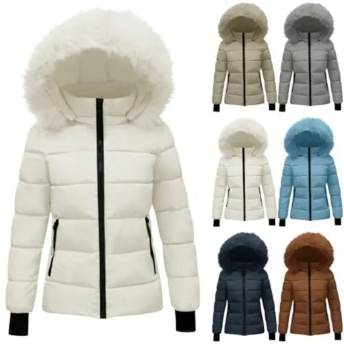 Produktbild: HXRYPG Winterjacke Damen Wintermantel Warm Steppjacke Elegant Daunenjacke Langarm Parka mit Kapuze Winterparka Einfarbig Daunenjacke Reißverschluss Mantel Baumwolle Jacke Frauen angebot 01 Beige M