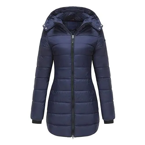 Produktbild: HXRYPG Steppjacke Damen Warme Winterjacke Elegant Daunenjacke Leicht Steppmantel Lang Parka Einfarbige Puffer Jacke Mantel Outdoorjacke mit Kapuze Wintermantel Damenmantel deal 07 Dunkelblau XL