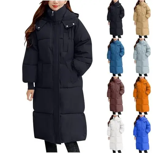 Produktbild: HXRYPG Wintermantel Damen Lang Winterjacke Warm Steppjacke mit Kapuze Mantel Winter Daunenjacke Dicker Steppmantel Elegant Kapuzenjacke Puffer Jacke Damenmantel Winterparka damen sale 1 Schwarz M