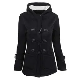 Produktbild: HXRYPG Wintermantel Damen Warm Mantel Winter Fleecejacke Lang Trenchcoat Elegant Winterjacke Plüschfutter Fleecemantel Übergangsjacke mit Knöpfen Windbreaker Frauen Große Größen sale damen Schwarz XXL