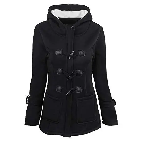 Produktbild: HXRYPG Wintermantel Damen Warm Mantel Winter Fleecejacke Lang Trenchcoat Elegant Winterjacke Plüschfutter Fleecemantel Übergangsjacke mit Knöpfen Windbreaker Frauen Große Größen sale damen Schwarz XXL