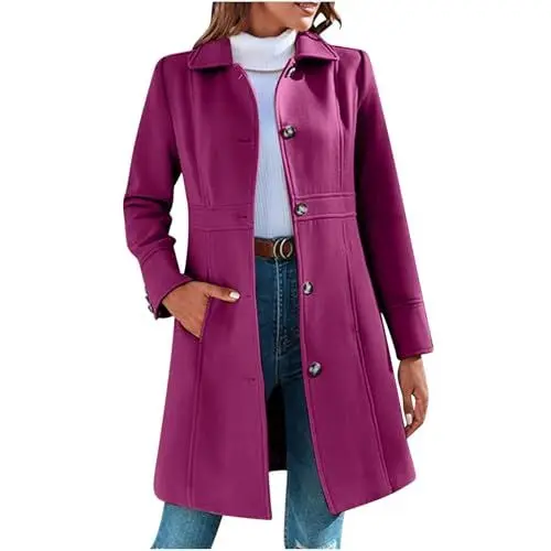 Produktbild: HXRYPG Wollmantel Damen Elegant Winterjacke Lang Wintermantel Einfarbig Mantel Winter Wolljacke Trenchcoat Longjacke Jacke Mäntel Damenjacke Jacken Damenmantel sale angebote Leuchtend Rosa M