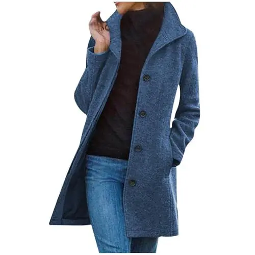 Produktbild: Generisch Mantel Damen Wollmantel Herbst Damen-Mäntel Wolle Übergangsmantel Wintermantel Wolljacke Trenchcoat Herbstmantel Kurzmantel Winterjacke Jacken Gutschein Warehouse Deal Blau L
