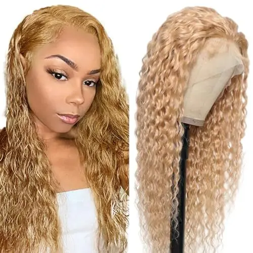 Produktbild: Hxxcoup Lace Front Wig Perücke Damen Echthaar Perücke Blonde 13x1 Lace Wig Human Hair Wig Deep Wave Blonde Haare Perücken für Unprocessed Brasilianisches Remy Hair Transparent Swiss 16 Zoll
