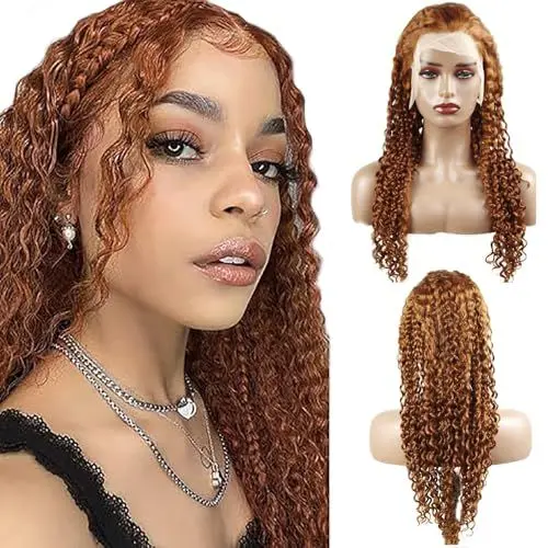 Produktbild: Hxxcoup Human Hair Wig Curly Wave Echthaar Perücke für Damen 13x1 Lace Frontal 26 Inch Wig Perücken Lace Front Pre Plucked Glueless Wig 26 Zoll