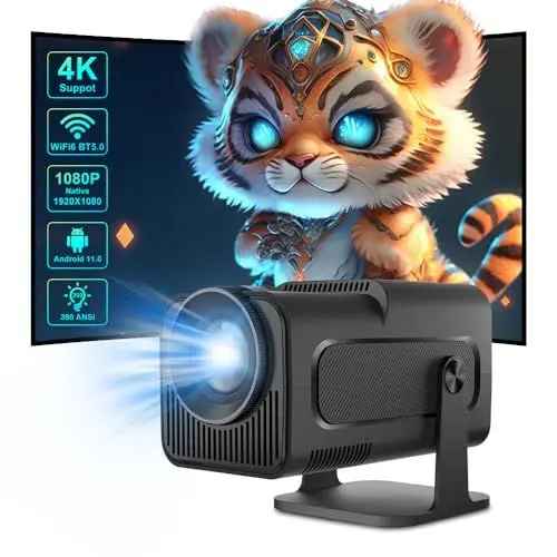 Produktbild: Mini Beamer HY320 Android 11,1080P Projector WIFI6 BT5.0 Heimkino Beamer,12000Lumen FHD 4K Unterstützung Videoprojektor,Auto Keystone Outdoor/Home Beamer,Kompatibel Mit USB/Fire Stick/TV Stick