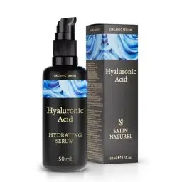 Produktbild: Hyaluron Serum hochdosiert 50ml - Hyaluronsäure Serum Gesicht - Vegan - Gesichtspflege Männer und Frauen - Anti Aging Hyaluronic Acid Gesichtsserum mit Bio Aloe Vera - Made in Germany - Satin Naturel