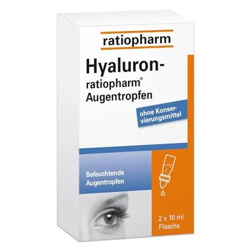 Produktbild: Hyaluron-ratiopharm® Augentropfen: Für die Befeuchtung von trockenen, gereizten oder brennenden Augen. Auch für weiche und harte Kontaktlinsen geeignet, 2x10 ml