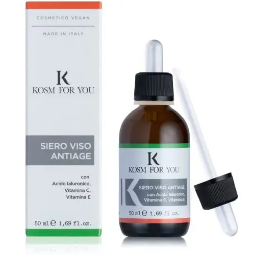 Produktbild: Hyaluronsäure Gesichtsserum, Vitamin C, E Antioxidans Feuchtigkeitsspendend Anti-Aging Bio und Vegan, AIAB-zertifiziert Frischer und fruchtiger Duft 50 ml 100% Made in Italy