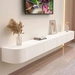 Produktbild: HYANXUE Schwebender TV-Ständer, Wandmontierte TV-Regale Mit Tür, TV-Medienkonsole, Schwebender TV-Schrank, Große TV-Bank Mit Stauraum Unter Dem Fernseher(Weiß,140CM/55.1
