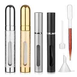 Produktbild: Hyber&Cara Parfümzerstäuber Nachfüllbar, Leere Sprühflasche für Parfüm Aftershave Toner, Parfüm Reise Zerstäuber 2x5ml + 2x12ml, Mini Taschenzerstäuber mit Trichter und Pipette, Aluminium