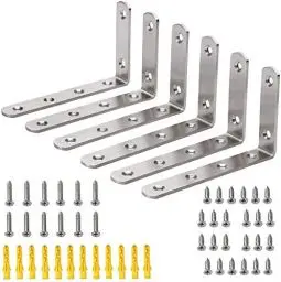 Produktbild: Hyber&Cara Regalhalterung Edelstahl 90 Grad Winkelverbinder Wandhalterung Regalträger 125 x 75 mm Mit Schrauben und Anker, 6 Stück