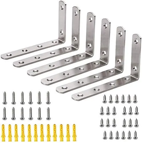 Produktbild: Hyber&Cara Regalhalterung Edelstahl 90 Grad Winkelverbinder Wandhalterung Regalträger 125 x 75 mm Mit Schrauben und Anker, 6 Stück